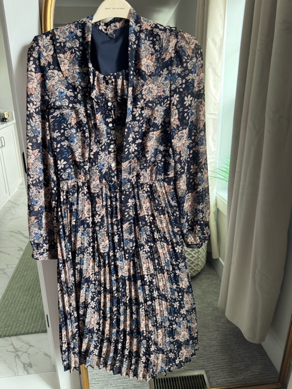 Women's Navy Floral Pleated Dress